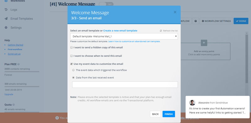 Sendinblue option to personalize welcome email